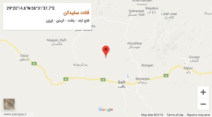 روستای قنات سفیدکن بر روی نقشه