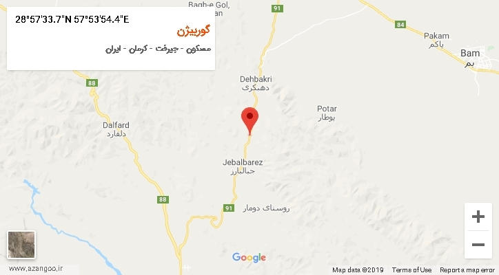 روستای گوربیژن بر روی نقشه