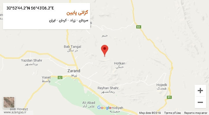 روستای گزانی پایین بر روی نقشه