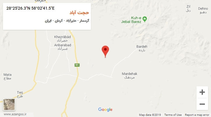 روستای حجت آباد بر روی نقشه