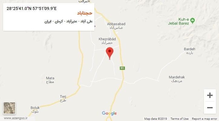 روستای حجتاباد بر روی نقشه