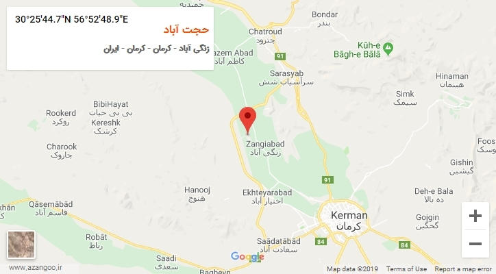 روستای حجت آباد بر روی نقشه