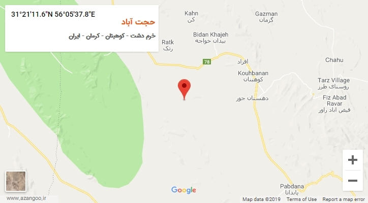 روستای حجت آباد بر روی نقشه