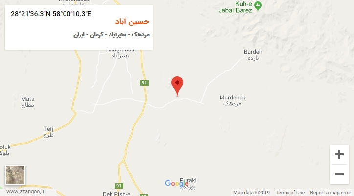 روستای حسین آباد بر روی نقشه