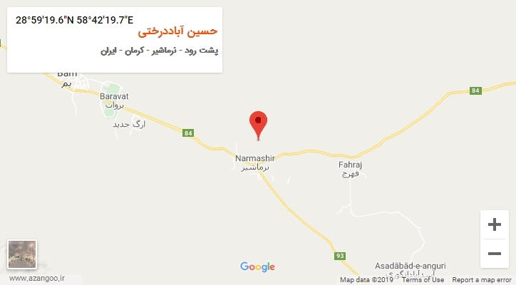 روستای حسین آباددرختی بر روی نقشه
