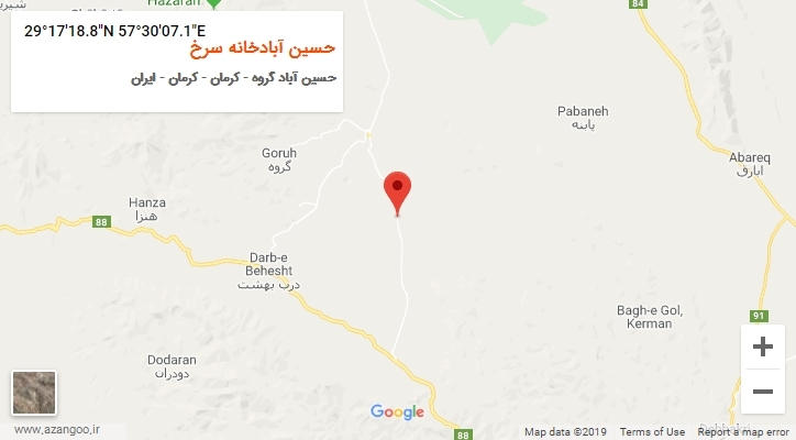 روستای حسین آبادخانه سرخ بر روی نقشه