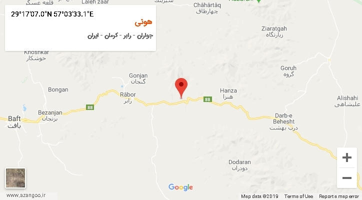 روستای هونی بر روی نقشه