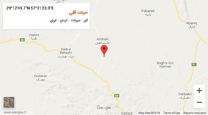 روستای حیات قلی بر روی نقشه