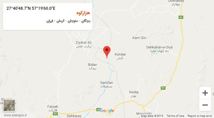 روستای هزارکوه بر روی نقشه