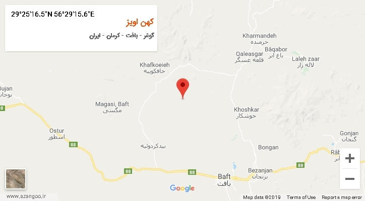 روستای کهن اویز بر روی نقشه