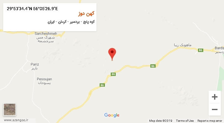 روستای کهن دوز بر روی نقشه