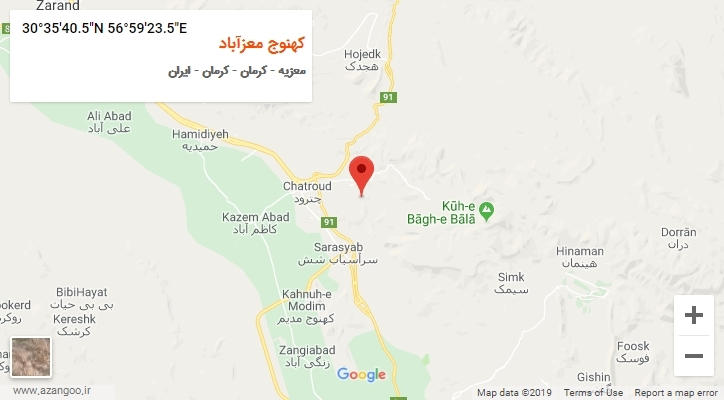 روستای کهنوج معزآباد بر روی نقشه