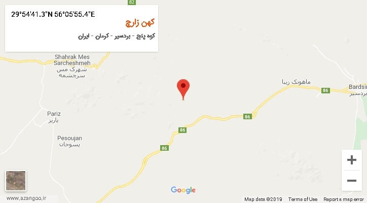 روستای کهن زارچ بر روی نقشه