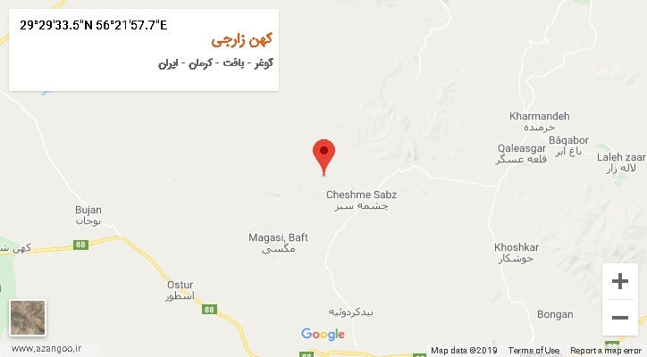 روستای کهن زارجی بر روی نقشه