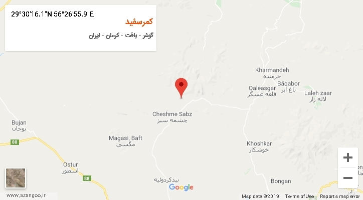 روستای کمرسفید بر روی نقشه