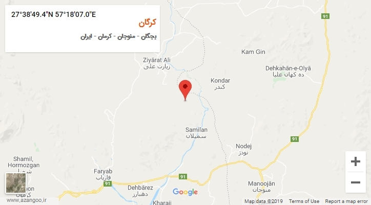 روستای کرگان بر روی نقشه