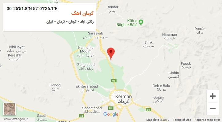 روستای کرمان اهک بر روی نقشه