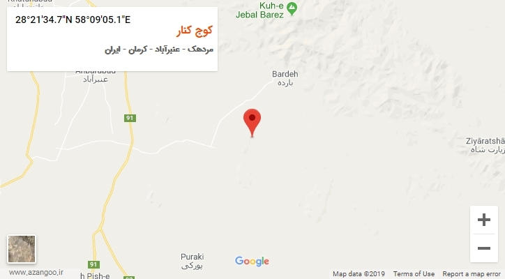 روستای کوج کنار بر روی نقشه