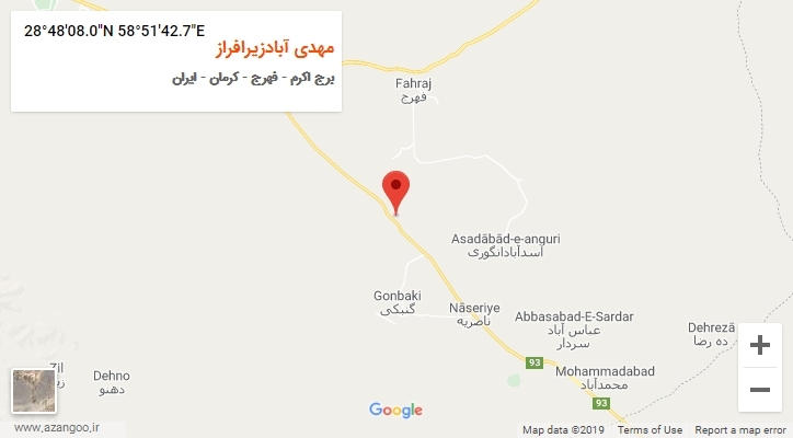 روستای مهدی آبادزیرافراز بر روی نقشه