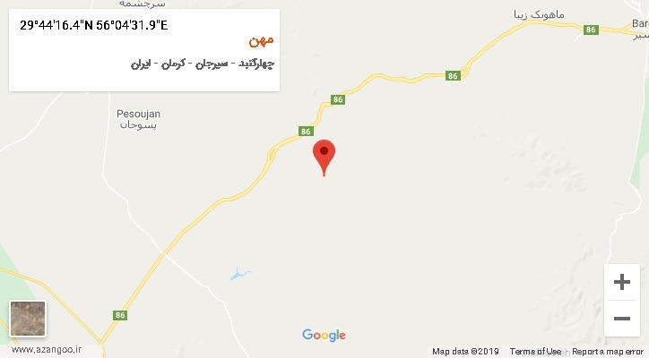 روستای مهن بر روی نقشه