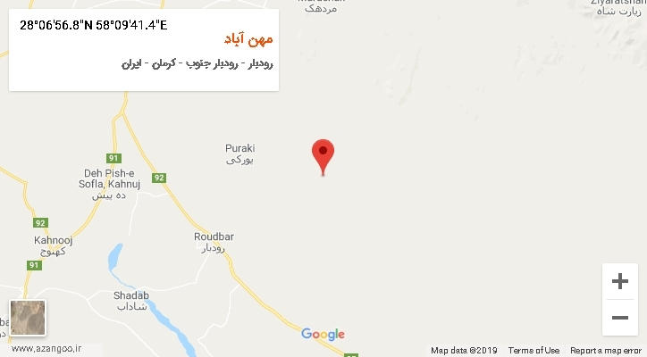 روستای مهن آباد بر روی نقشه