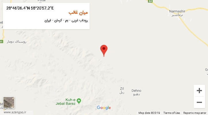روستای میان غالب بر روی نقشه