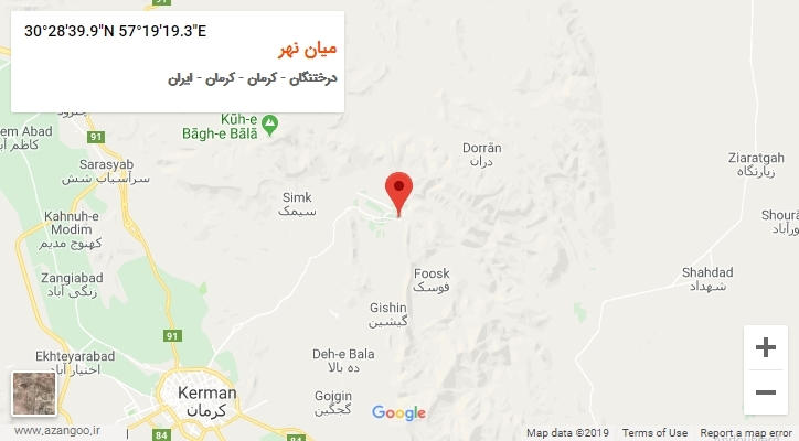 روستای میان نهر بر روی نقشه