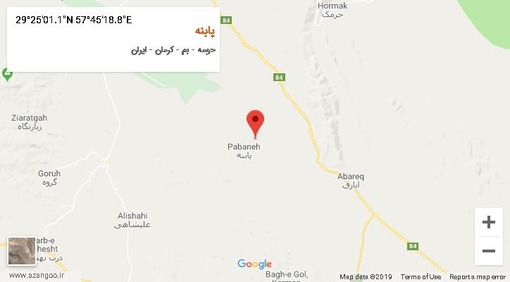 روستای پابنه بر روی نقشه