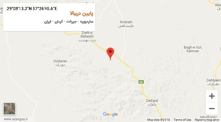 روستای پایین درببالا بر روی نقشه