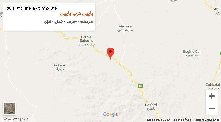 روستای پایین درب پایین بر روی نقشه