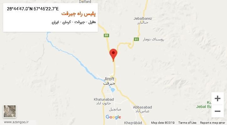 روستای پلیس راه جیرفت بر روی نقشه