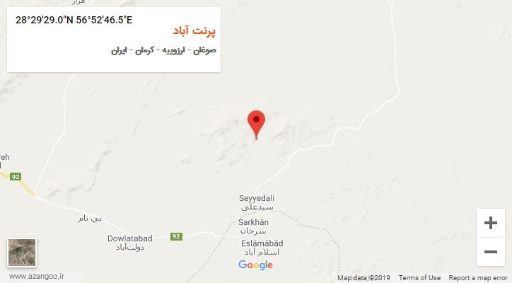 روستای پرنت آباد بر روی نقشه
