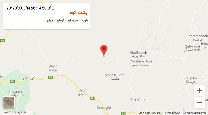 روستای پشت کوه بر روی نقشه
