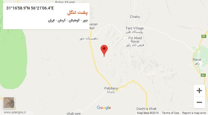 روستای پشت تنگل بر روی نقشه