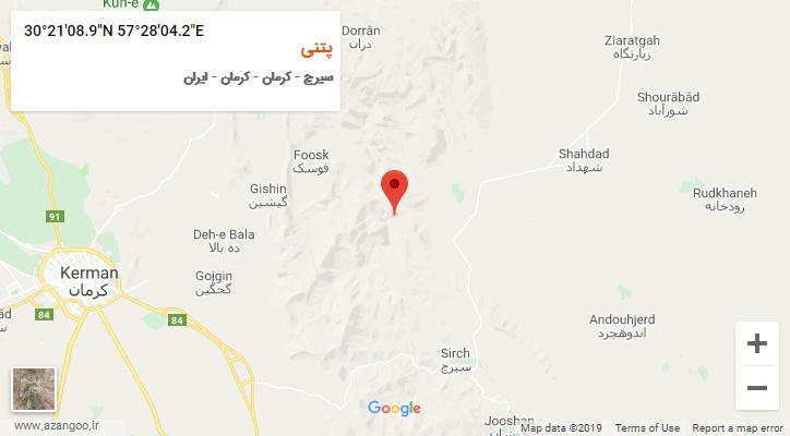 روستای پتنی بر روی نقشه
