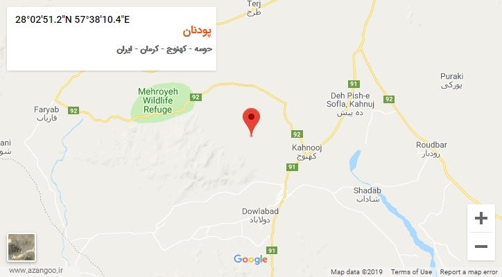 روستای پودنان بر روی نقشه