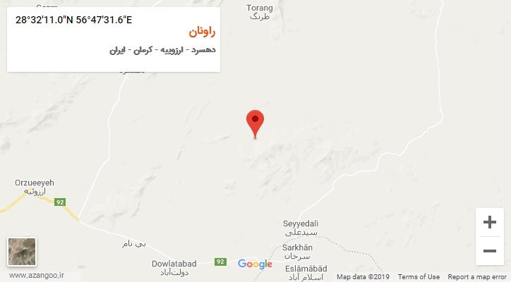 روستای راونان بر روی نقشه
