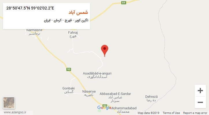 روستای شمس آباد بر روی نقشه