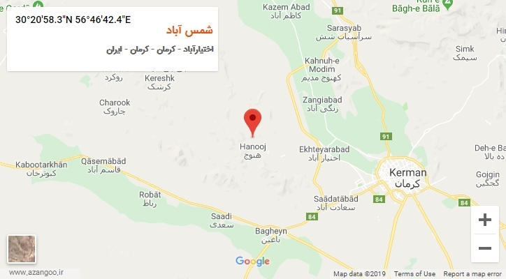روستای شمس آباد بر روی نقشه