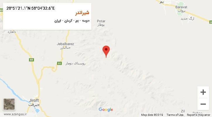 روستای شیراندر بر روی نقشه