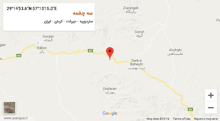 روستای سه چشمه بر روی نقشه