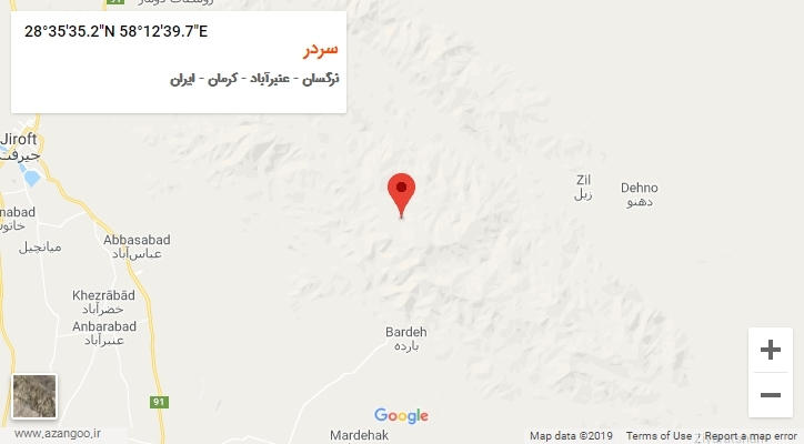 روستای سردر بر روی نقشه