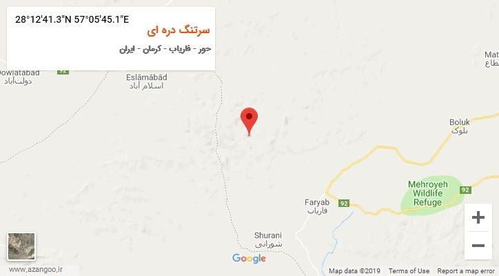 روستای سرتنگ دره ای بر روی نقشه