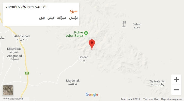 روستای سرزه بر روی نقشه
