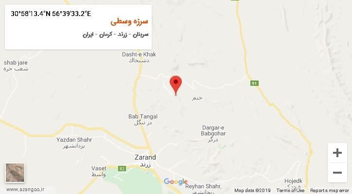 روستای سرزه وسطی بر روی نقشه
