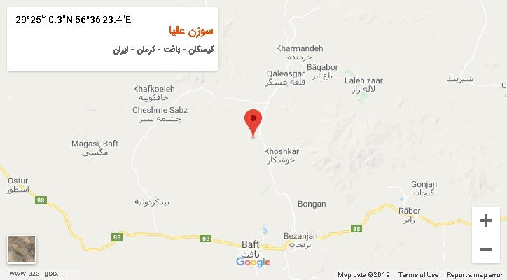 روستای سوزن علیا بر روی نقشه