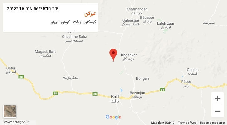 روستای تبرکن بر روی نقشه