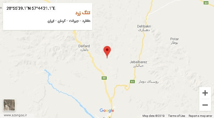 روستای تنگ زرد بر روی نقشه