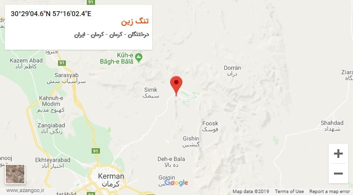 روستای تنگ زین بر روی نقشه