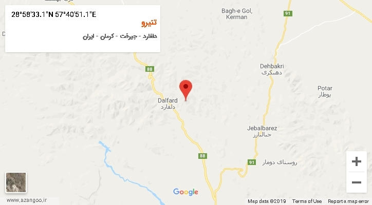 روستای تنیرو بر روی نقشه